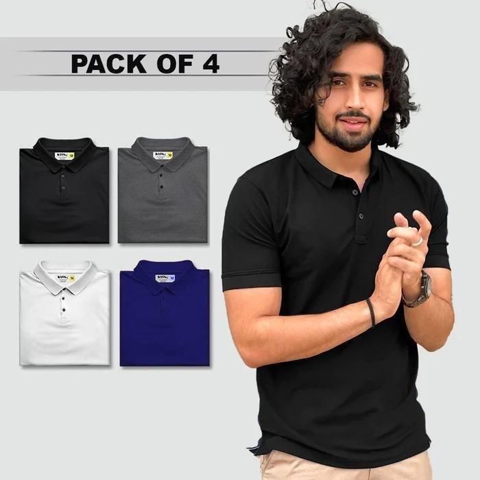 Poly Matte Solid T-Shirts for Men – Half Sleeves, Regular Fit (Pack of 4, Assorted Colors)