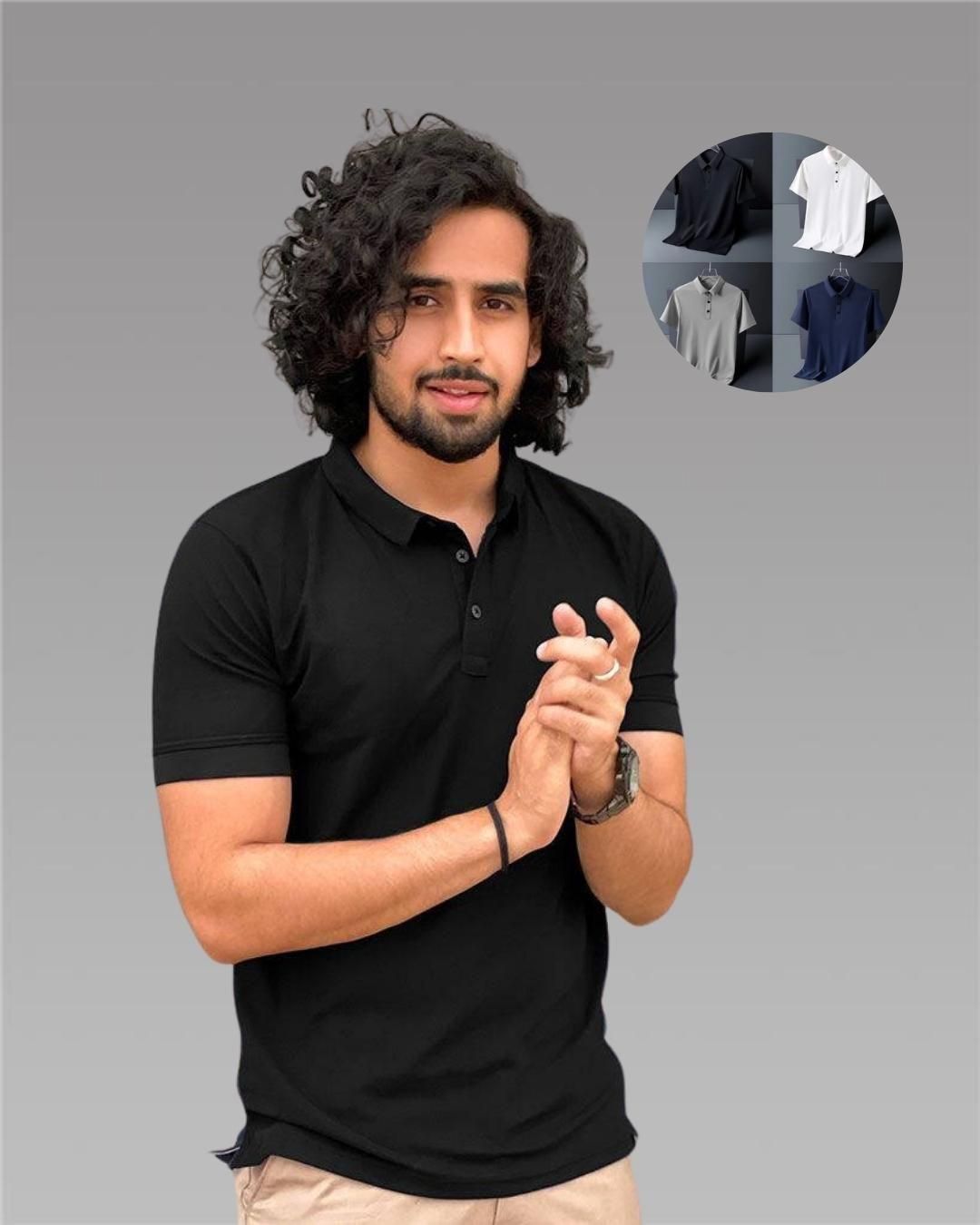 Poly Matte Solid T-Shirts for Men – Half Sleeves, Regular Fit (Pack of 4, Assorted Colors)